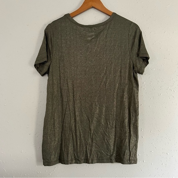 🦋NWT A New Day Gold Metallic Shimmery Glitter Short Sleeve Blouse Large Holiday - Picture 4 of 6